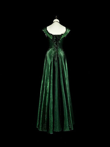A Line Sweetheart Ruffles Long Evening Dress Green Velvet Prom Dresses SD2742 HZ0628